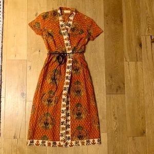 VINTAGE orange batik print cotton dress size 6